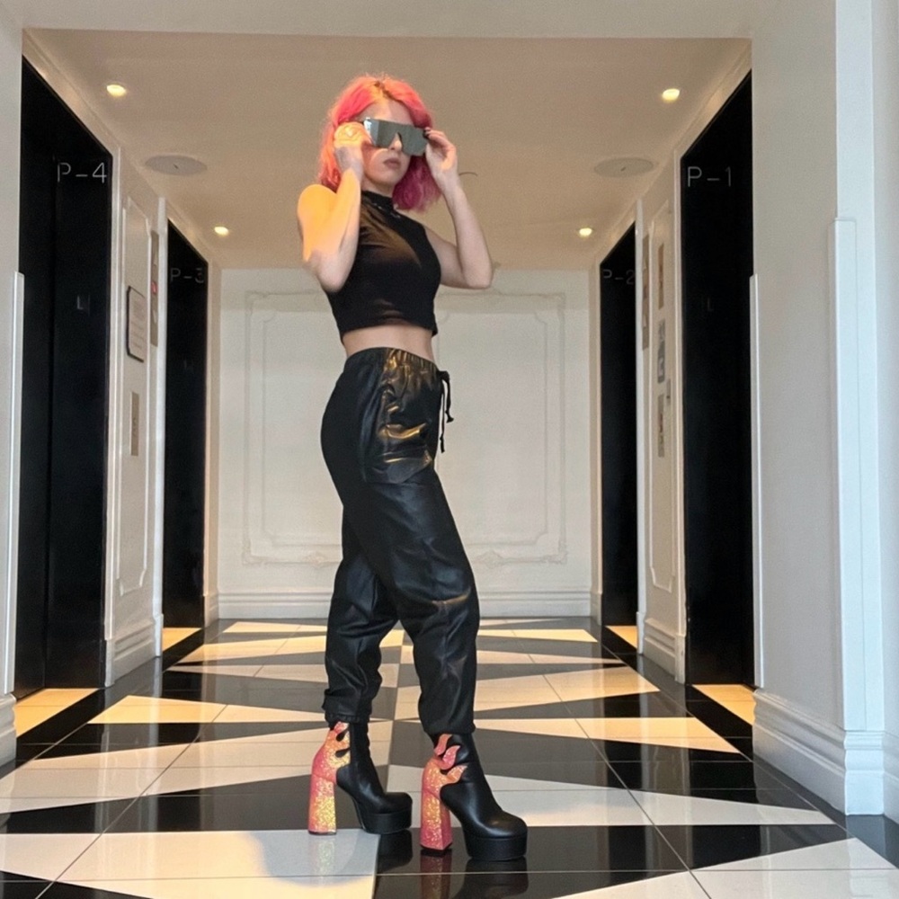Nasty Gal Black and Orange Flame Platform Boots